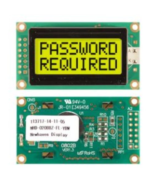 8X2 CARACTERES, AMARILLO/VERDE, MÓDULOS Y ACCESORIOS DE PANTALLA DE CARACTERES LCD STN- Y/G TRANSFL 58.0 X 32.0